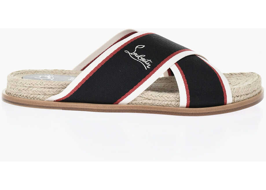 Sandale Christian Louboutin Canvas Criss Cross Slides With Rope Detail Black Barbati (BM 19763540) 3
