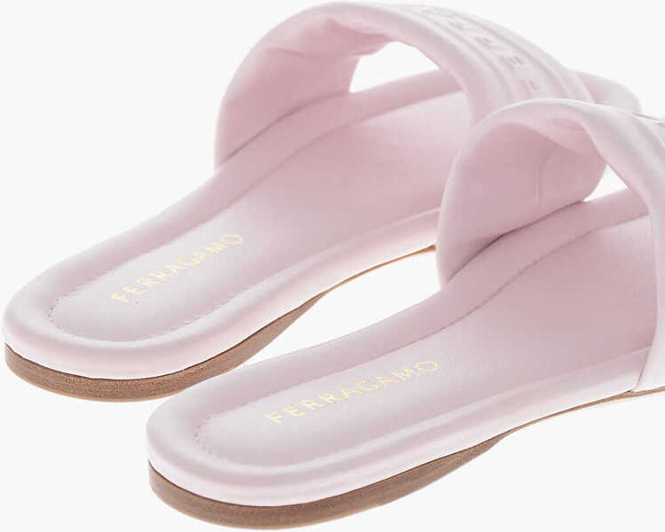 Sandale fara toc Salvatore Ferragamo Leather Slides Hotel With Embossed Logo Pink Femei (BM 19763618) 2