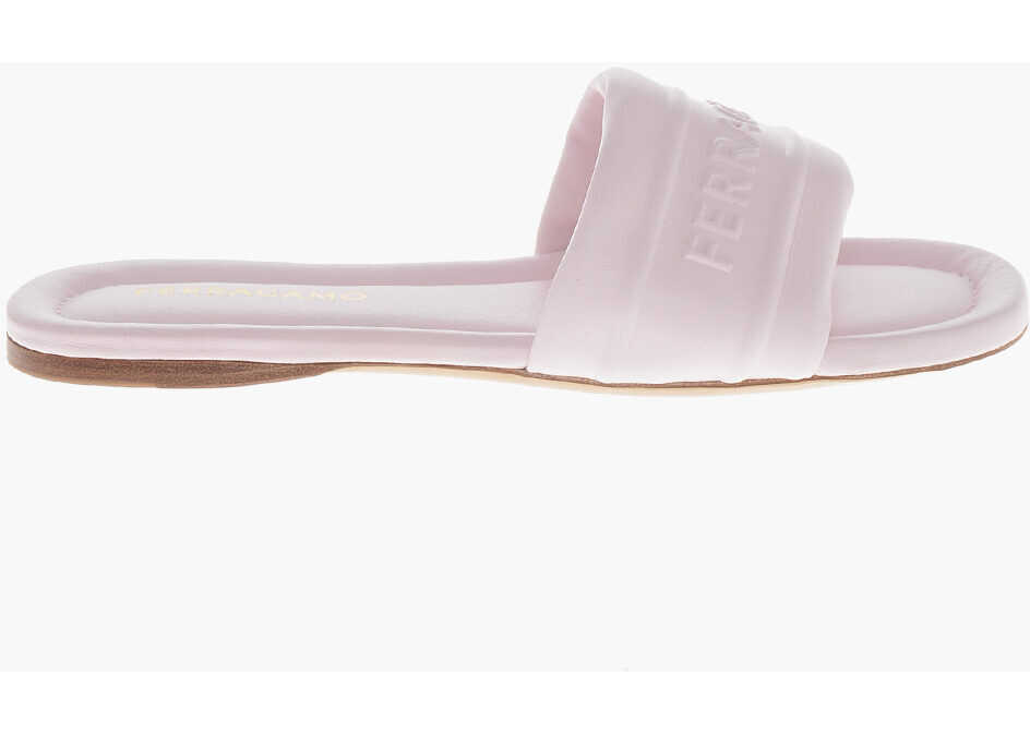 Sandale fara toc Salvatore Ferragamo Leather Slides Hotel With Embossed Logo Pink Femei (BM 19763618) 3
