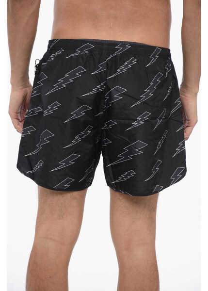 Sorturi de baie Neil Barrett Nylon Boxer Rain Bolts Swim Trunks Black Barbati (BM 19763624) 2