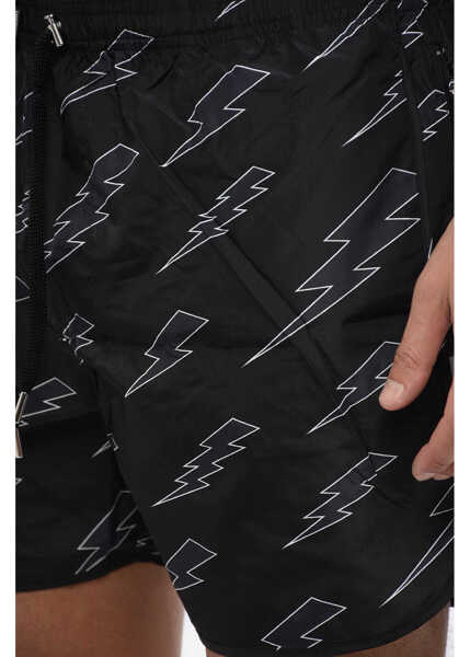Sorturi de baie Neil Barrett Nylon Boxer Rain Bolts Swim Trunks Black Barbati (BM 19763624) 3