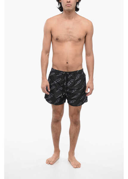 Sorturi de baie Neil Barrett Nylon Boxer Rain Bolts Swim Trunks Black Barbati (BM 19763624) 4