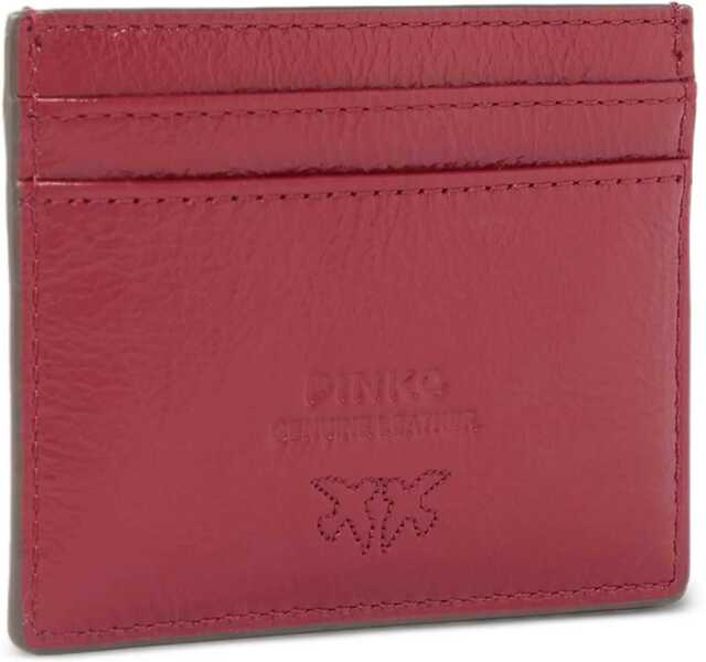 Portofele Pinko Shiny leather Card Holder ROSSO SCURO-GOLD MORDORE Femei (BM 19764572) 2