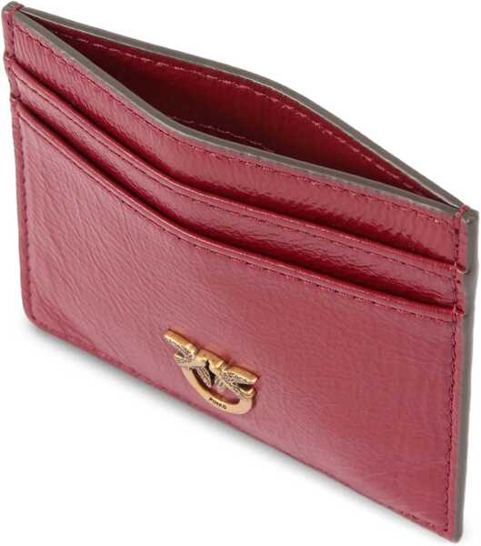 Portofele Pinko Shiny leather Card Holder ROSSO SCURO-GOLD MORDORE Femei (BM 19764572) 3