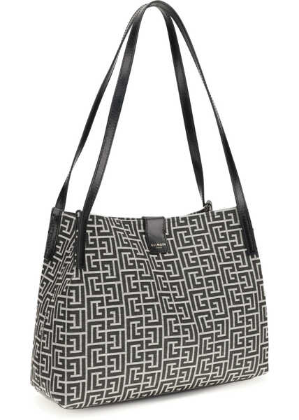 Genti de umar Balmain Jacquard and leather Tote Bag IVOIRE/NOIR Femei (BM 19764599) 2