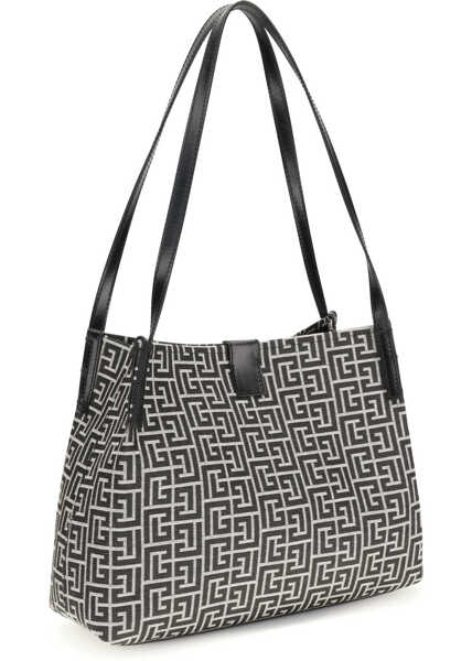 Genti de umar Balmain Jacquard and leather Tote Bag IVOIRE/NOIR Femei (BM 19764599) 3