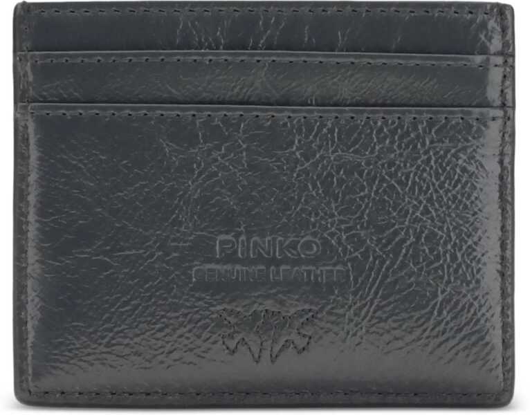 Portofele Pinko Shiny leather Card Holder GRIGIO ASFALTO-ORO MORDORE Femei (BM 19764608) 2