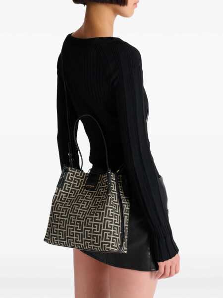Genti de umar Balmain Release Jacquard and leather Bucket Bag IVOIRE/NOIR Femei (BM 19764656) 2