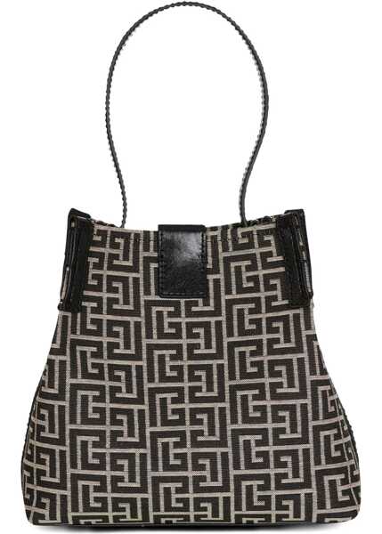 Genti de umar Balmain Release Jacquard and leather Bucket Bag IVOIRE/NOIR Femei (BM 19764656) 3