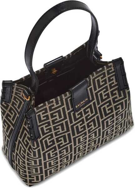 Genti de umar Balmain Release Jacquard and leather Bucket Bag IVOIRE/NOIR Femei (BM 19764656) 4