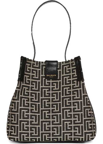 Genti de umar Balmain Release Jacquard and leather Bucket Bag IVOIRE/NOIR Femei (BM 19764656) 5