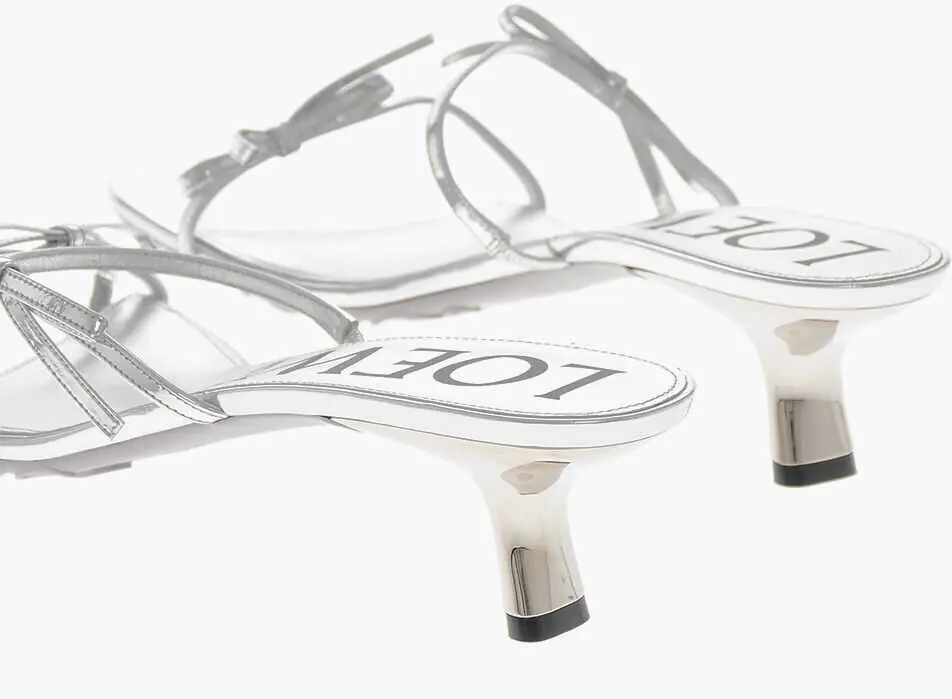 Sandale cu toc Loewe Lam Leather Sandals With 4.5Cm Kitten Heel Silver Femei (BM 19766636) 2