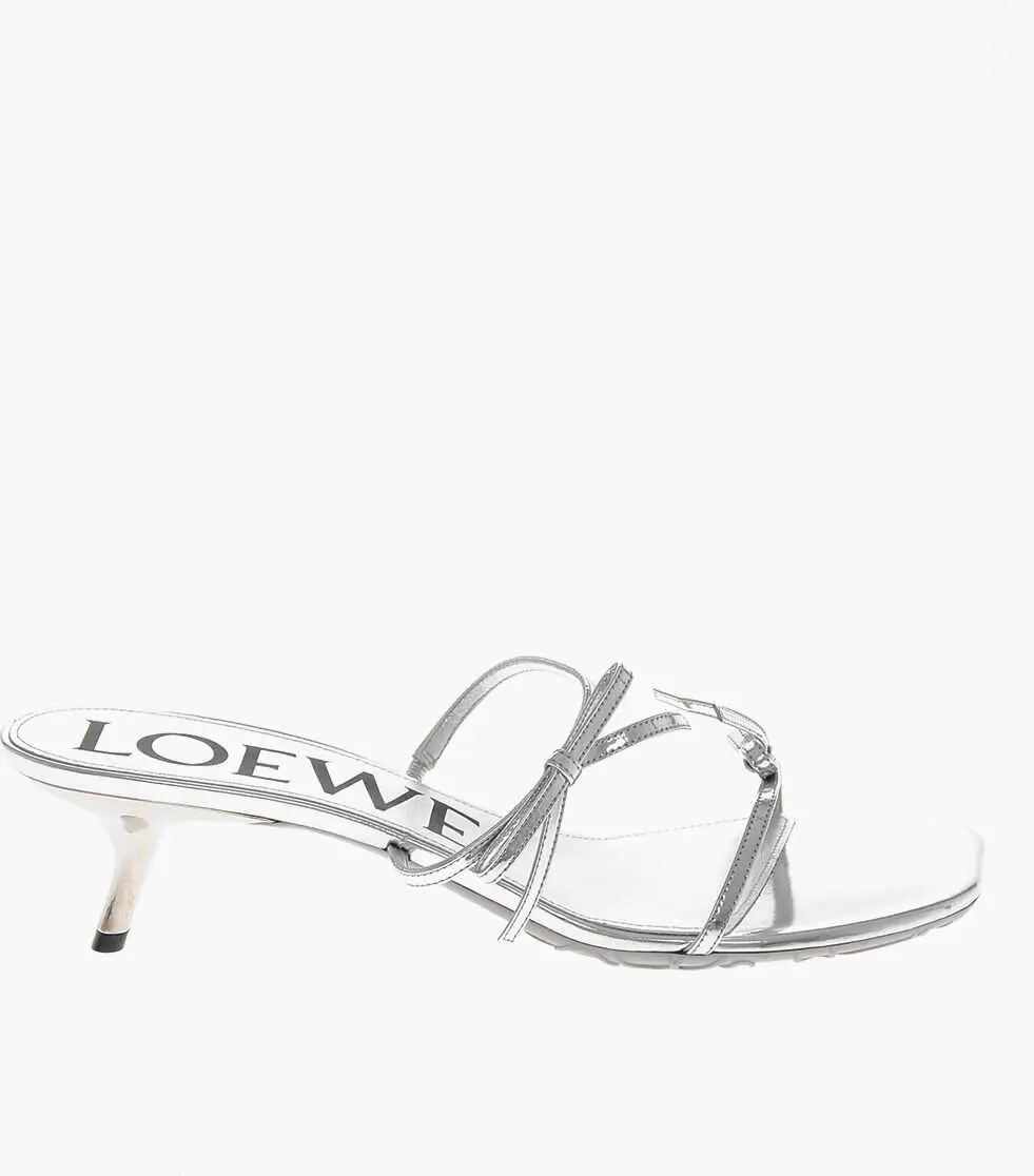 Sandale cu toc Loewe Lam Leather Sandals With 4.5Cm Kitten Heel Silver Femei (BM 19766636) 3