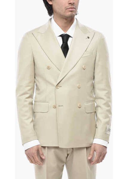 Costume CORNELIANI Cc Collection Double-Breasted Virgin Wool Suit With Peak Lap Beige Barbati (BM 19766645) 2