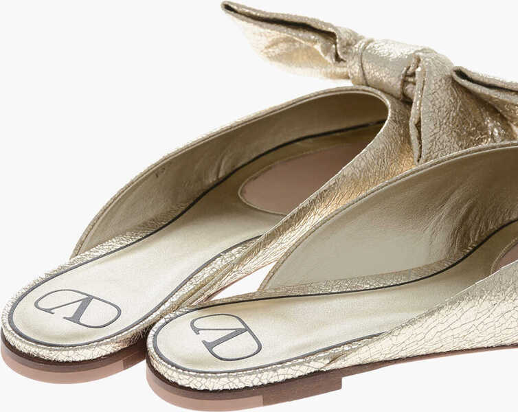 Papuci Valentino Garavani Lam Leather Mules With Oversized Bow Gold Femei (BM 19766648) 2