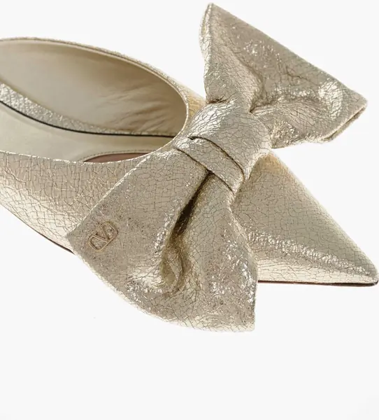 Papuci Valentino Garavani Lam Leather Mules With Oversized Bow Gold Femei (BM 19766648) 4