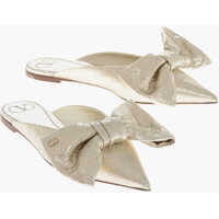 Papuci Lam&eacute; Leather Mules With Oversized Bow Femei