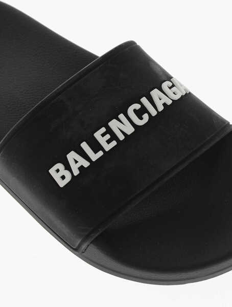 Sandale fara toc Balenciaga Rubber Slides Smooth With Embossed Logo Black Femei (BM 19766660) 4