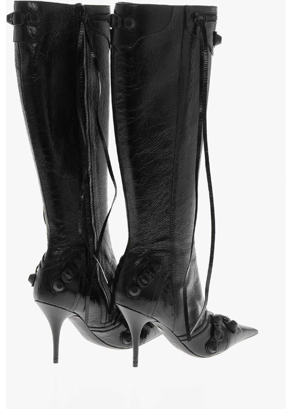 Cizme lungi Balenciaga Hammered Patent Leather Boots Cagole With Studs 9Cm Black Femei (BM 19766666) 2