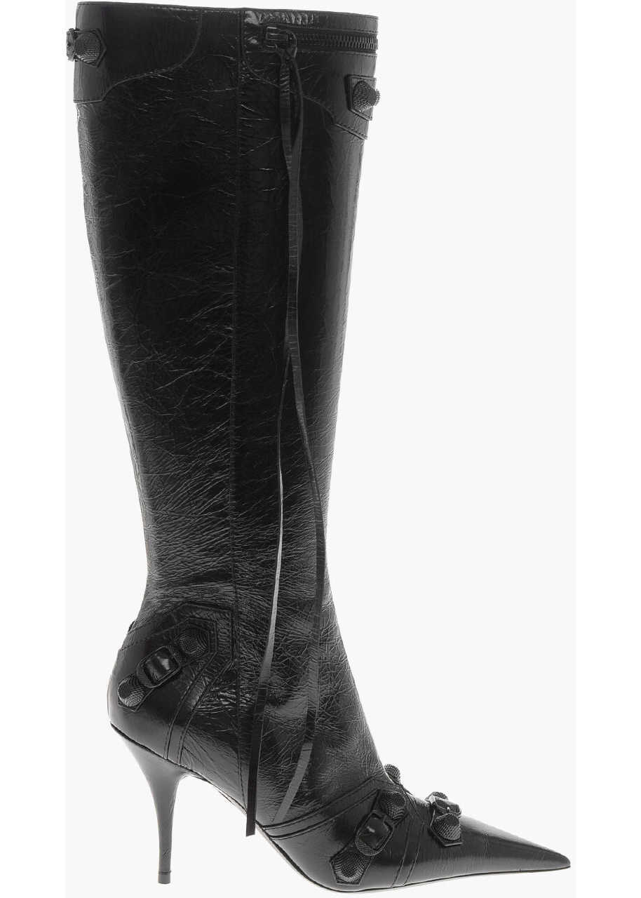 Cizme lungi Balenciaga Hammered Patent Leather Boots Cagole With Studs 9Cm Black Femei (BM 19766666) 3