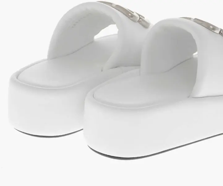 Sandale fara toc Balenciaga Leather Platform Sandals Rise With Metallic Logo 5Cm White Femei (BM 19766684) 2