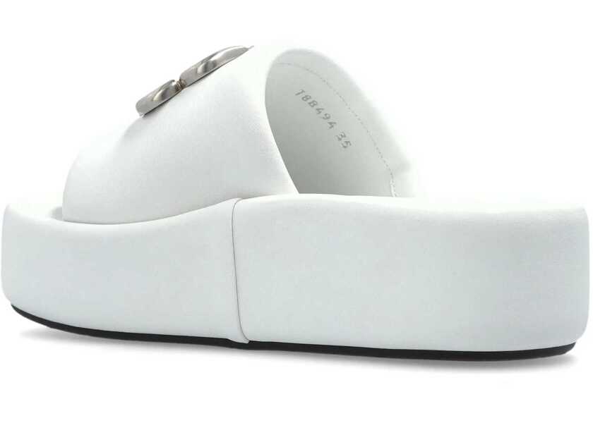 Sandale fara toc Balenciaga Leather Platform Sandals Rise With Metallic Logo 5Cm White Femei (BM 19766684) 3