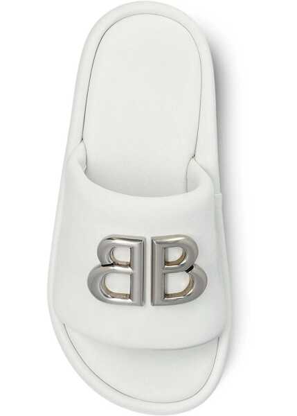 Sandale fara toc Balenciaga Leather Platform Sandals Rise With Metallic Logo 5Cm White Femei (BM 19766684) 4