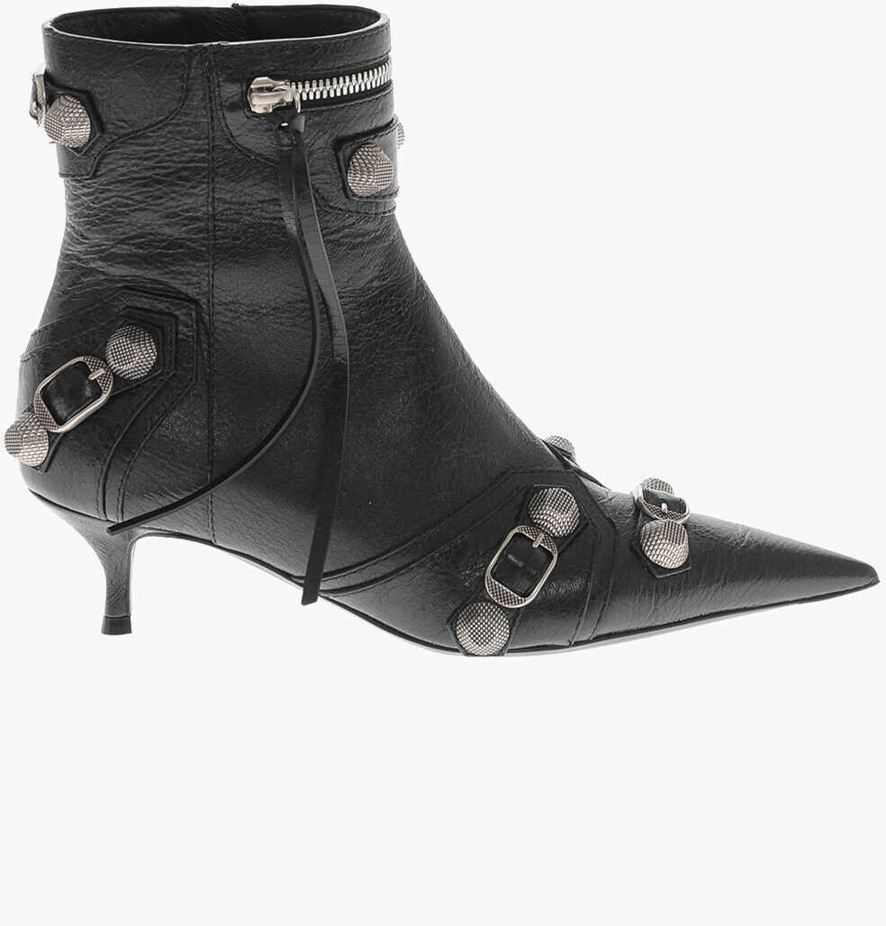 Botine Balenciaga Hammered Patent Leather Ankle Boots Cagole With Studs 5Cm Black Femei (BM 19766687) 3
