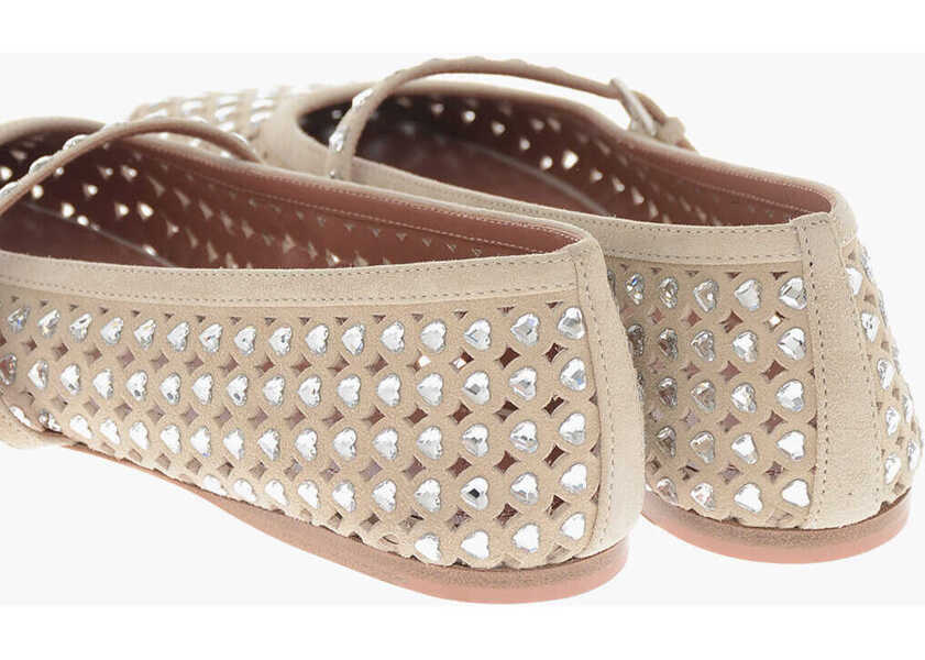 Balerini casual AMINA MUADDI Perforated Leather Mary Jane Ballet Flats Ana With Crystals Beige Femei (BM 19766690) 2
