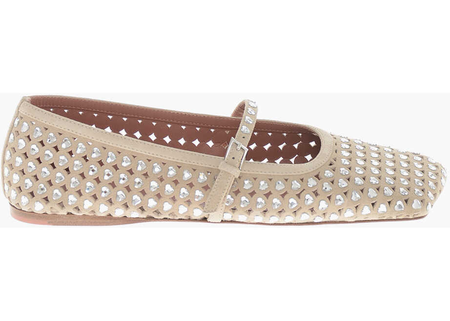 Balerini casual AMINA MUADDI Perforated Leather Mary Jane Ballet Flats Ana With Crystals Beige Femei (BM 19766690) 3