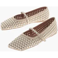 Balerini casual Perforated Leather Mary Jane Ballet Flats Ana With Crystals Femei