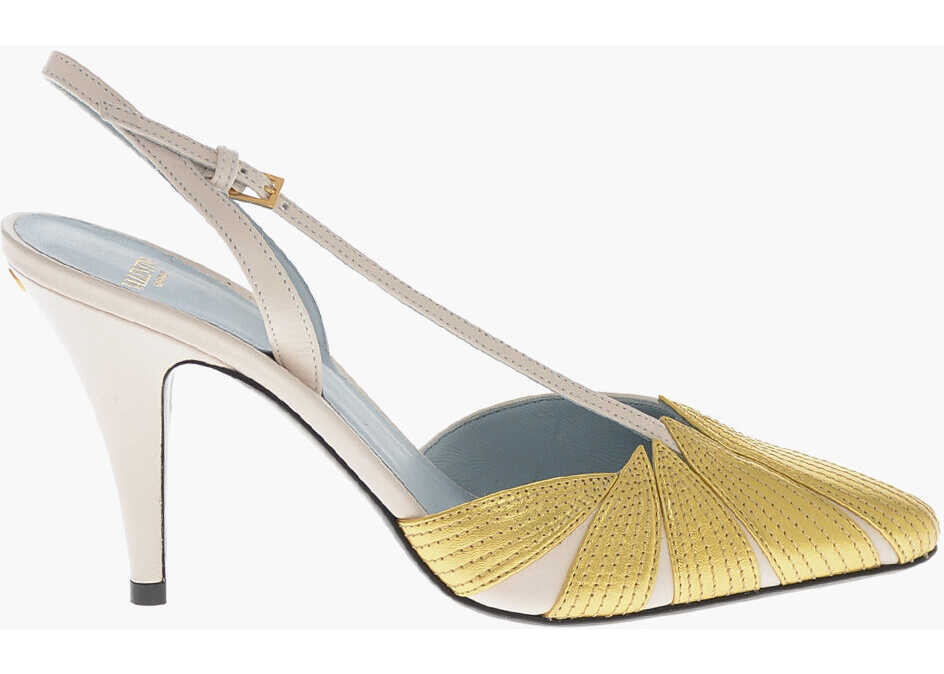 Pantofi stiletto Valentino Garavani Lam Leather Slingbacks Leaf With 9Cm Cone Heel Gold Femei (BM 19766693) 3