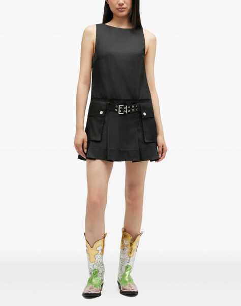 Rochii Ganni Duchesse Nylon Belted Mini Dress BLACK Femei (BM 19766822) 2