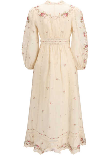 Rochii ZIMMERMANN Patience plunging midi Dress CREAM-PINKROSE Femei (BM 19766837) 2