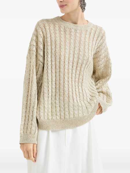 Pulovere Brunello Cucinelli Dazzling Cable linen Sweater with openwork ribbing BEIGE Femei (BM 19768253) 2