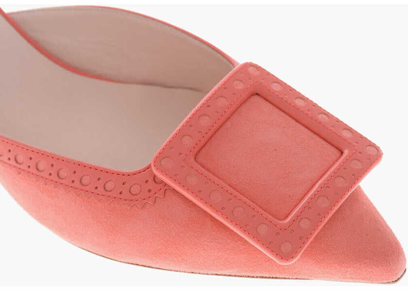 Saboti Roger Vivier Suede Mules Viv In The City With 5Cm Front Buckle Pink Femei (BM 19769315) 4