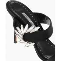 Sandale cu toc Dama - Sandale cu toc Manolo Blahnik Satin Sandals Chivela With Jewel Detail 10Cm Black Femei (BM 19769321) - B-mall.ro