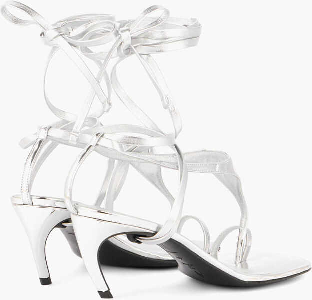 Sandale cu toc THE ATTICO Lam Leather Thong Sandals Nova With 7Cm Ankle Strap Silver Femei (BM 19769345) 2
