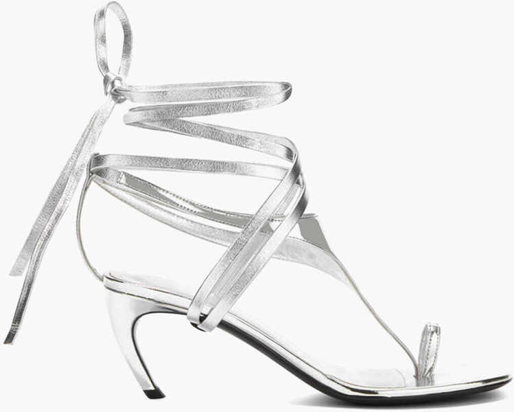 Sandale cu toc THE ATTICO Lam Leather Thong Sandals Nova With 7Cm Ankle Strap Silver Femei (BM 19769345) 3