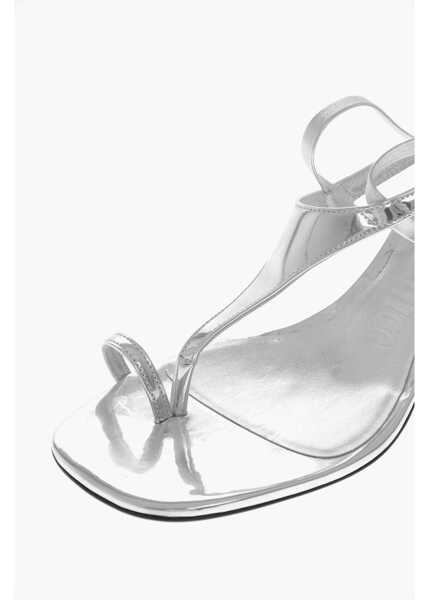 Sandale cu toc THE ATTICO Lam Leather Thong Sandals Nova With 7Cm Ankle Strap Silver Femei (BM 19769345) 4