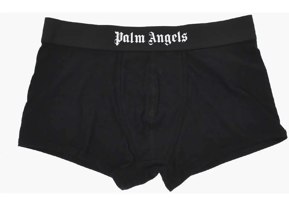 Lenjerie intima Palm Angels Set Of 2 Pairs Of Stretch Cotton Boxers With Logo Elastic Ba Black Barbati (BM 19769369) 2