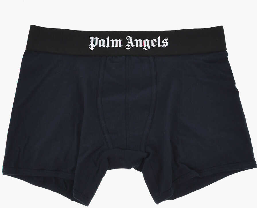 Lenjerie intima Palm Angels Set Of 2 Pairs Of Stretch Cotton Boxers With Logo Elastic Ba Blue Barbati (BM 19769372) 2