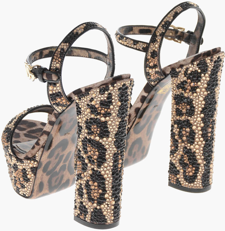 Sandale cu toc Dolce & Gabbana Animalier Satin Platform Sandals With All-Over Crystals 15Cm Brown Femei (BM 19769405) 2