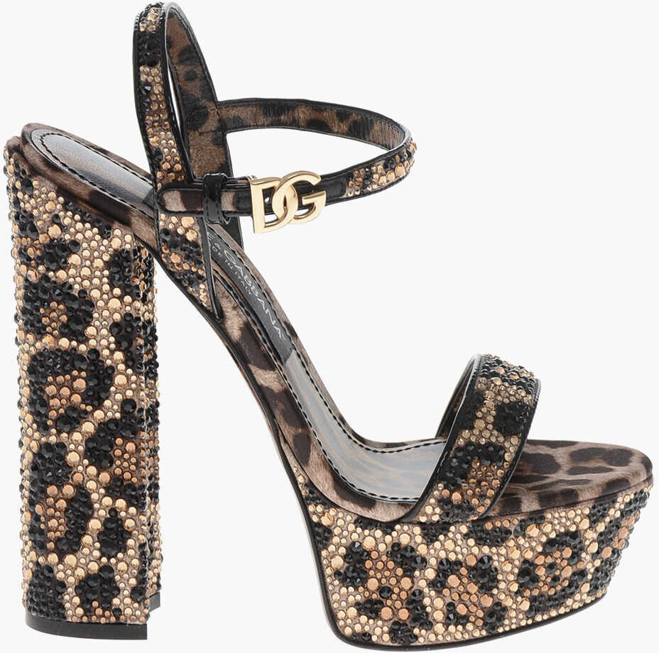 Sandale cu toc Dolce & Gabbana Animalier Satin Platform Sandals With All-Over Crystals 15Cm Brown Femei (BM 19769405) 3