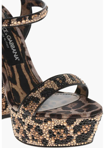 Sandale cu toc Dolce & Gabbana Animalier Satin Platform Sandals With All-Over Crystals 15Cm Brown Femei (BM 19769405) 4