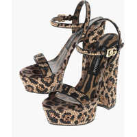 Sandale cu toc Animalier Satin Platform Sandals With All-Over Crystals 15Cm Femei