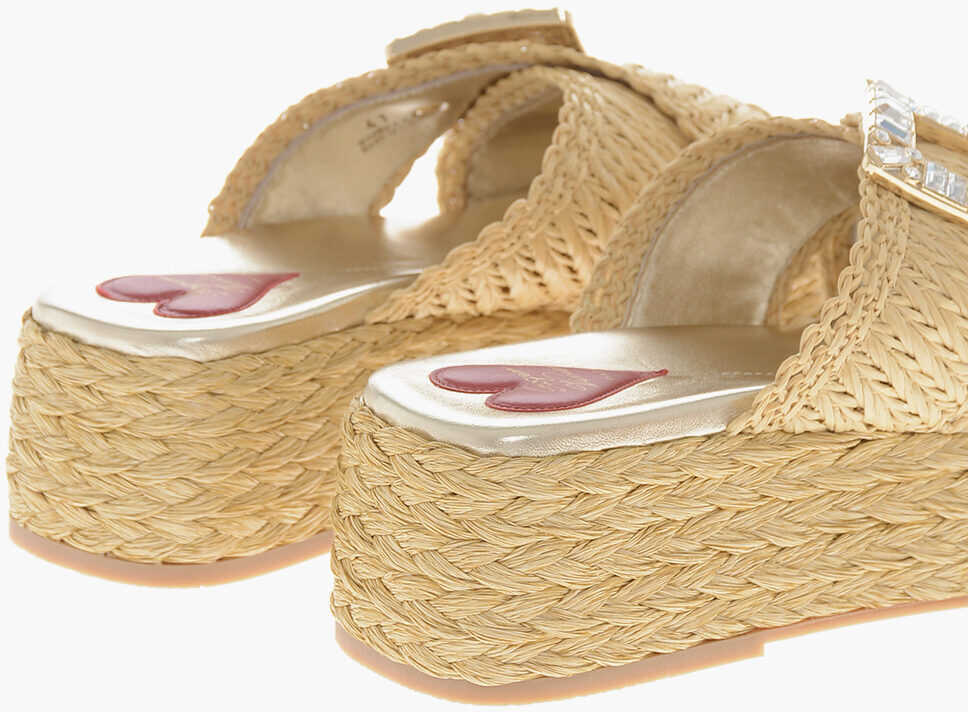 Sandale fara toc Roger Vivier Raffia Platform Sandals Summer Strass Beige Femei (BM 19769411) 2