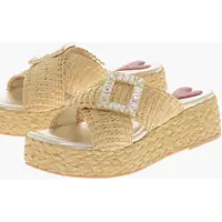 Sandale fara toc Raffia Platform Sandals Summer Strass Femei