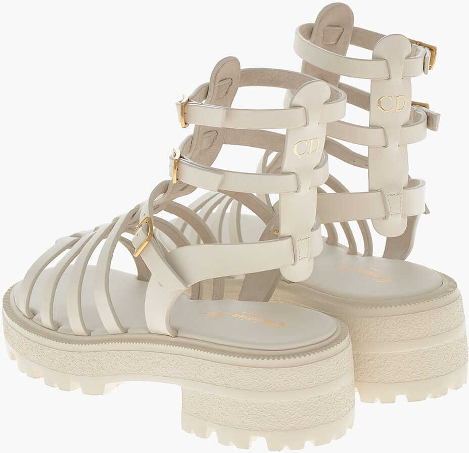 Sandale fara toc Dior Leather Sandals Bay With Lug Sole White Femei (BM 19769420) 2