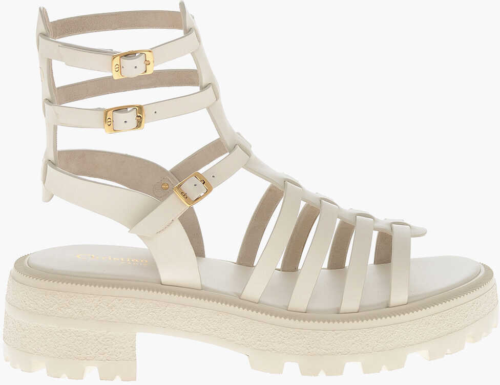 Sandale fara toc Dior Leather Sandals Bay With Lug Sole White Femei (BM 19769420) 3